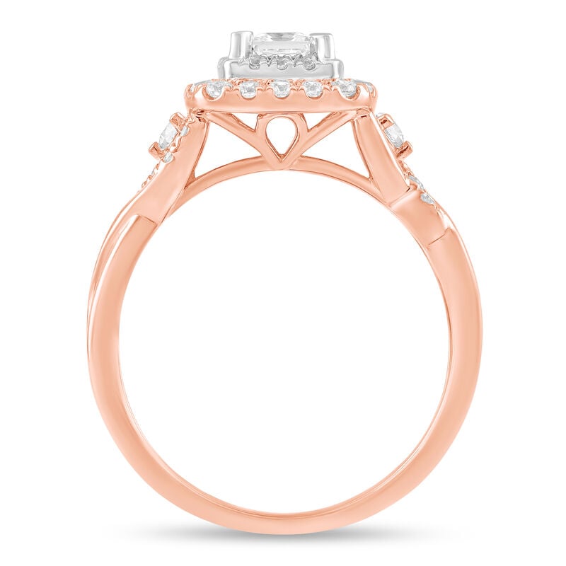 Princess Cut Diamond 5/8ctw. Double Halo Twist Engagement Ring in 14k Rose Gold image number null